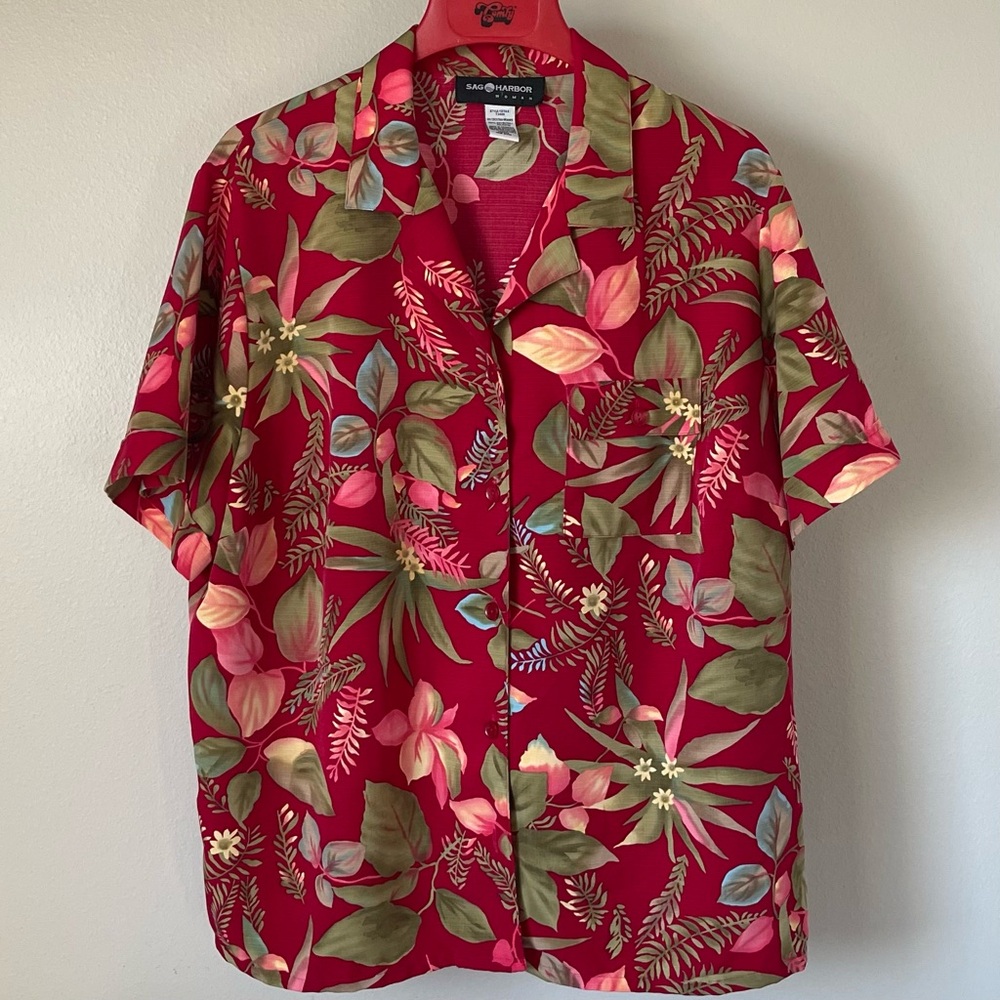 Sag Harbor Woman Tropical Top - Flowers & Ferns - Size 2X